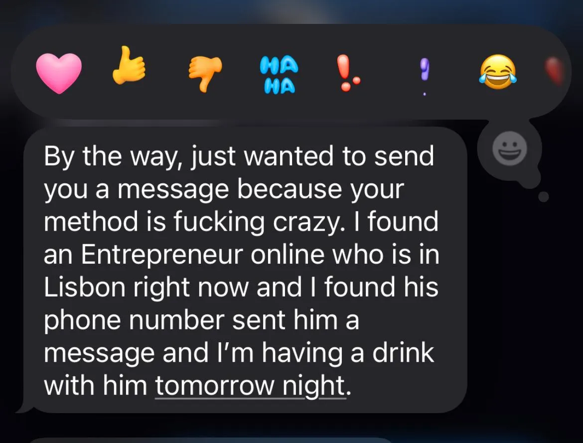 A user found an entrepreneur's number and set up a drink the next night